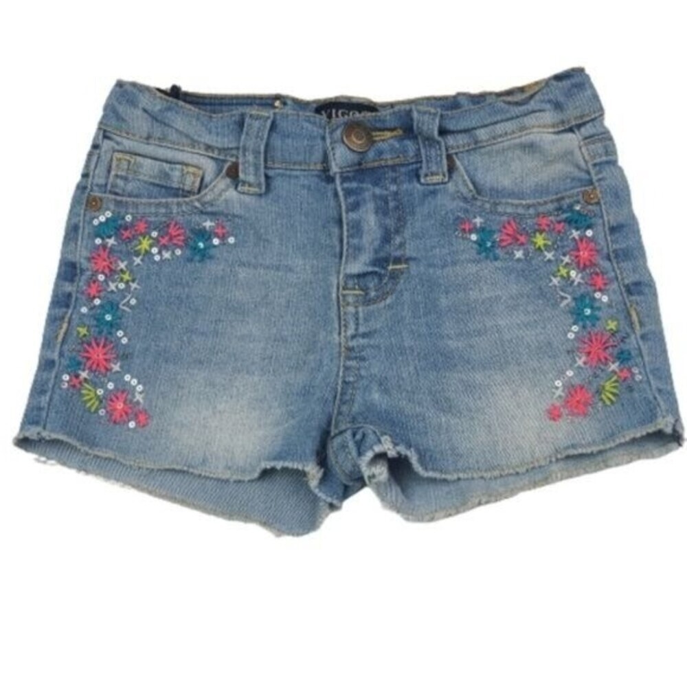 Vigoss Embroidered Floral Toddler Girls Adjustable Waist Shorts Jean Sz 4T